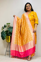 Orange Banarasi Handloom Pure Moonga Silk Brush Dye Dupatta