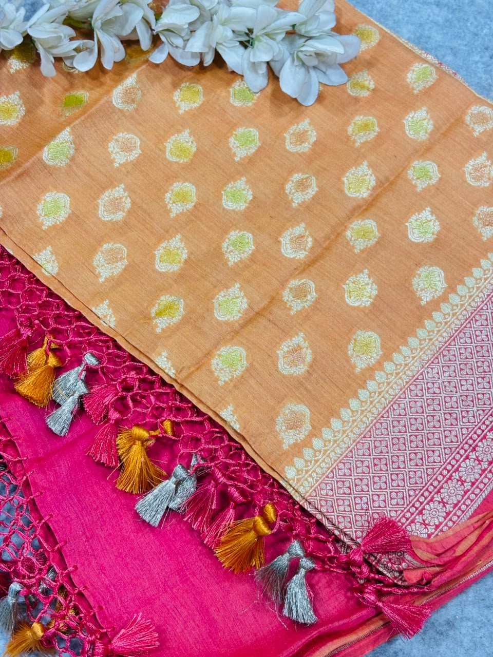 Orange Banarasi Handloom Pure Moonga Silk Brush Dye Dupatta