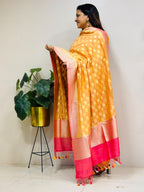 Orange Banarasi Handloom Pure Moonga Silk Brush Dye Dupatta