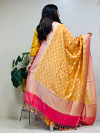 Orange Banarasi Handloom Pure Moonga Silk Brush Dye Dupatta
