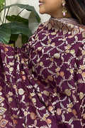 Wine Banarasi Handloom Pure Moonga Silk Brush Dye Dupatta