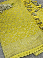 Yellow Banarasi Handloom Pure Moonga Silk Brush Dye Dupatta