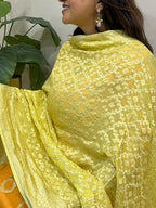 Yellow Banarasi Handloom Pure Moonga Silk Brush Dye Dupatta