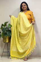 Yellow Banarasi Handloom Pure Moonga Silk Brush Dye Dupatta