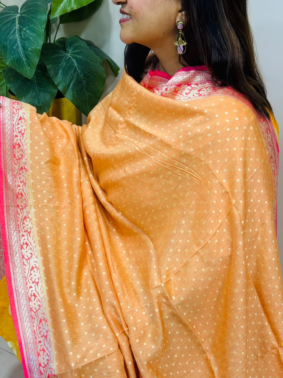 Orange Banarasi Handloom Pure Moonga Silk Brush Dye Dupatta