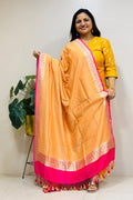 Orange Banarasi Handloom Pure Moonga Silk Brush Dye Dupatta