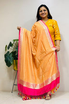 Orange Banarasi Handloom Pure Moonga Silk Brush Dye Dupatta