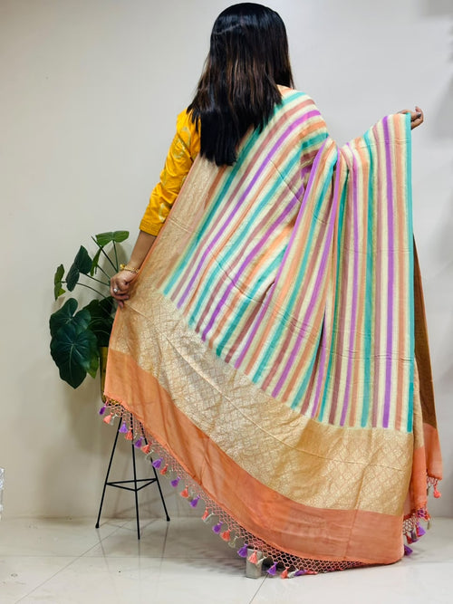 Multicolor Banarasi Handloom Pure Chiffon Georgette Dupatta