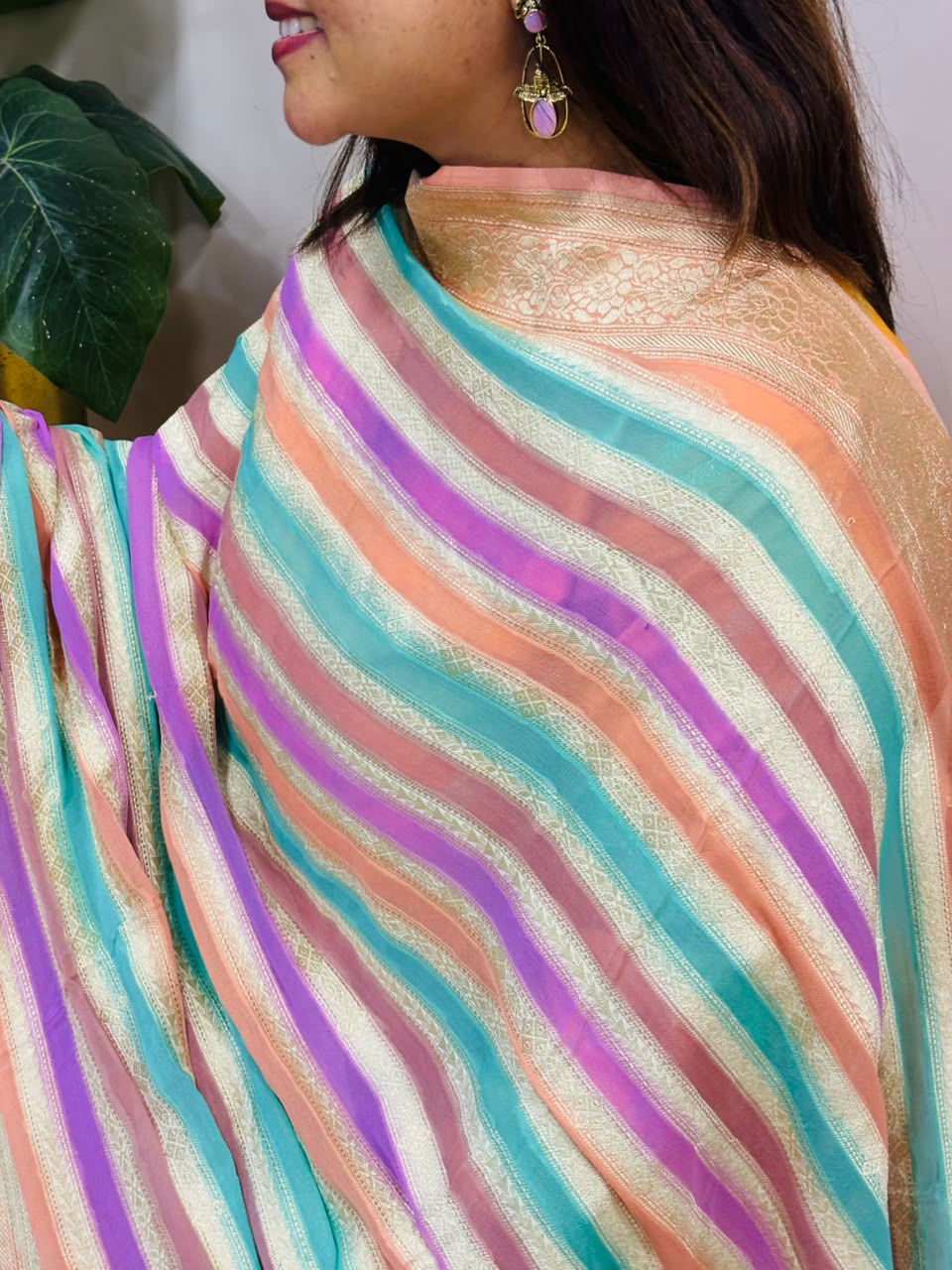 Multicolor Banarasi Handloom Pure Chiffon Georgette Dupatta