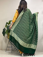 Green Banarasi Handloom Pure Chiffon Georgette Dupatta