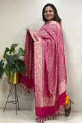 Pink Banarasi Handloom Pure Chiffon Georgette Dupatta