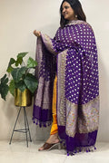 Purple Banarasi Handloom Pure Chiffon Georgette Dupatta