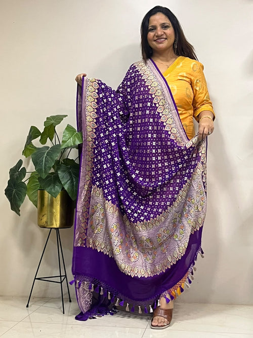 Purple Banarasi Handloom Pure Chiffon Georgette Dupatta