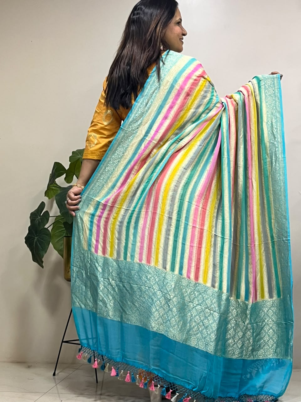 Multicolor Banarasi Handloom Pure Chiffon Georgette Dupatta