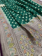 Green Banarasi Handloom Pure Chiffon Georgette Dupatta