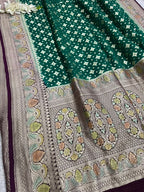 Green Banarasi Handloom Pure Chiffon Georgette Dupatta
