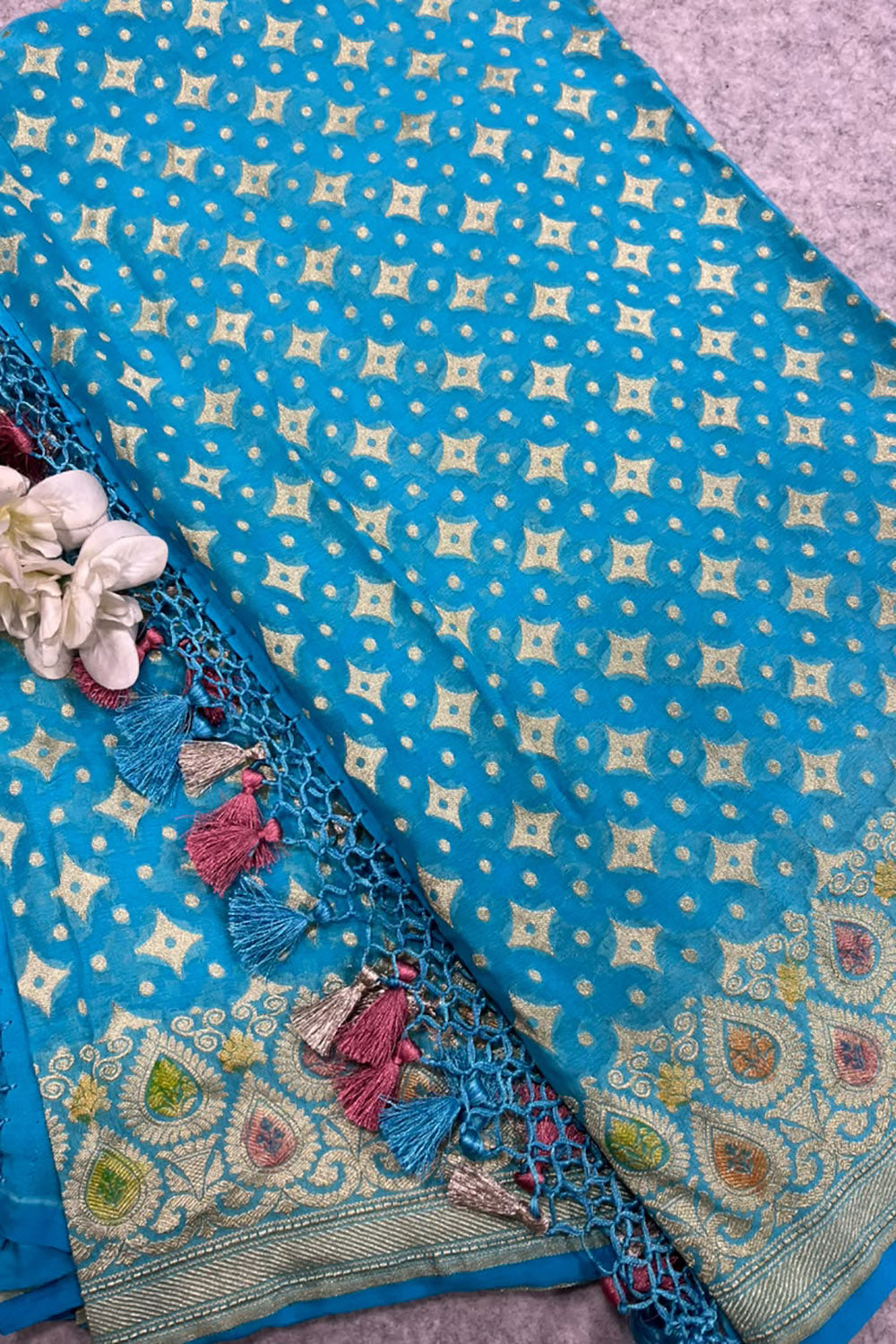 Blue Banarasi Handloom Pure Chiffon Georgette Dupatta