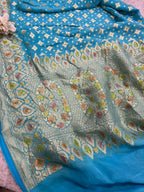 Blue Banarasi Handloom Pure Chiffon Georgette Dupatta