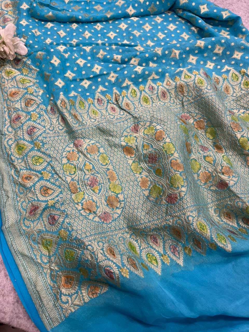 Blue Banarasi Handloom Pure Chiffon Georgette Dupatta