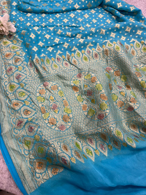Blue Banarasi Handloom Pure Chiffon Georgette Dupatta