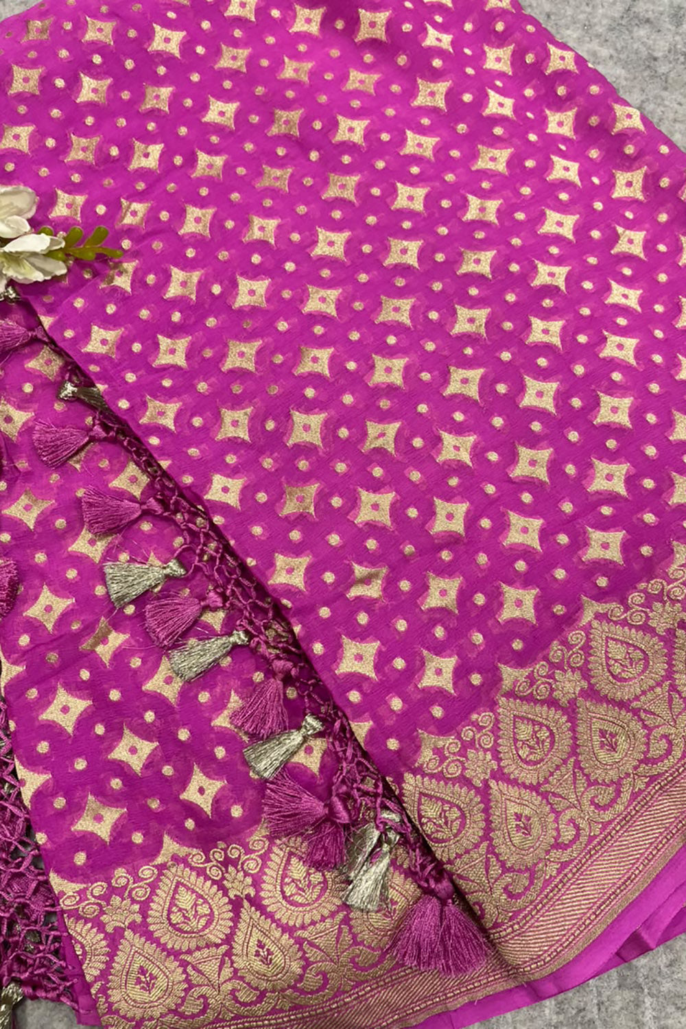 Pink Banarasi Handloom Pure Chiffon Georgette Dupatta