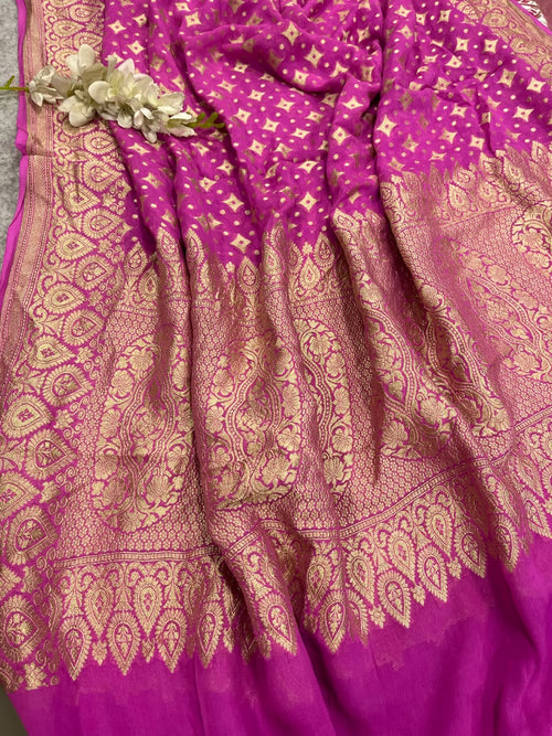 Pink Banarasi Handloom Pure Chiffon Georgette Dupatta