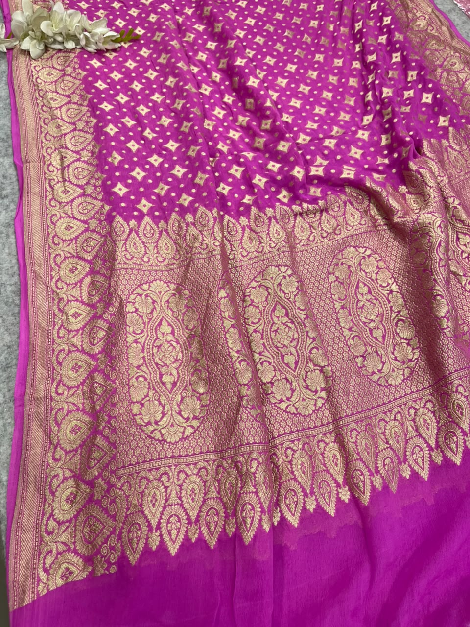 Pink Banarasi Handloom Pure Chiffon Georgette Dupatta