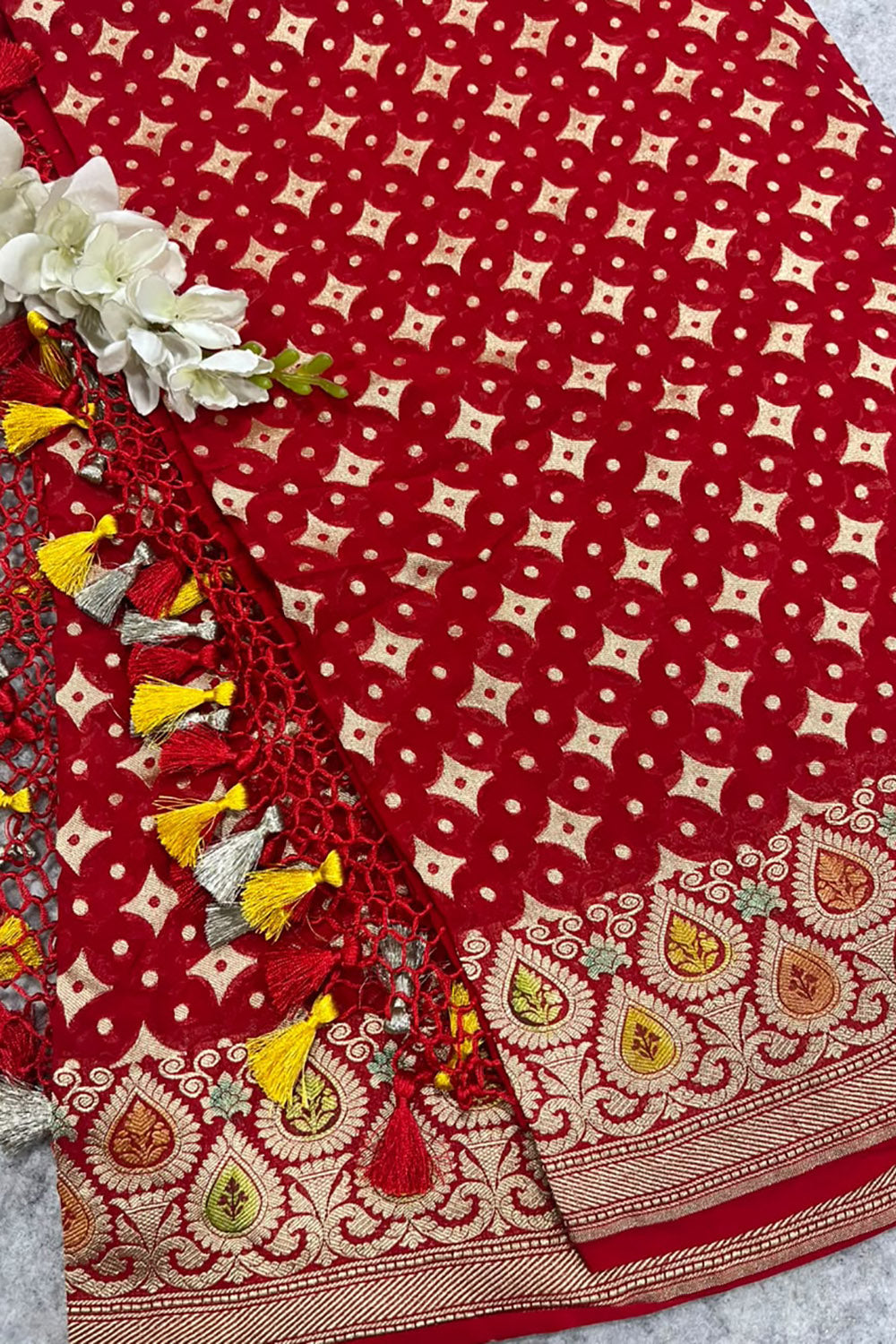 Red Banarasi Handloom Pure Chiffon Georgette Dupatta