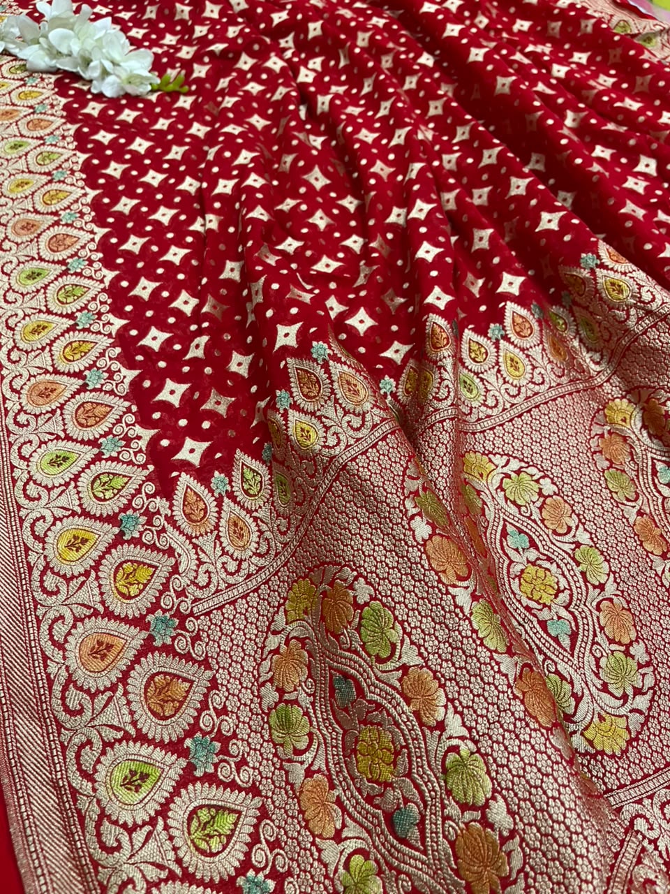 Red Banarasi Handloom Pure Chiffon Georgette Dupatta