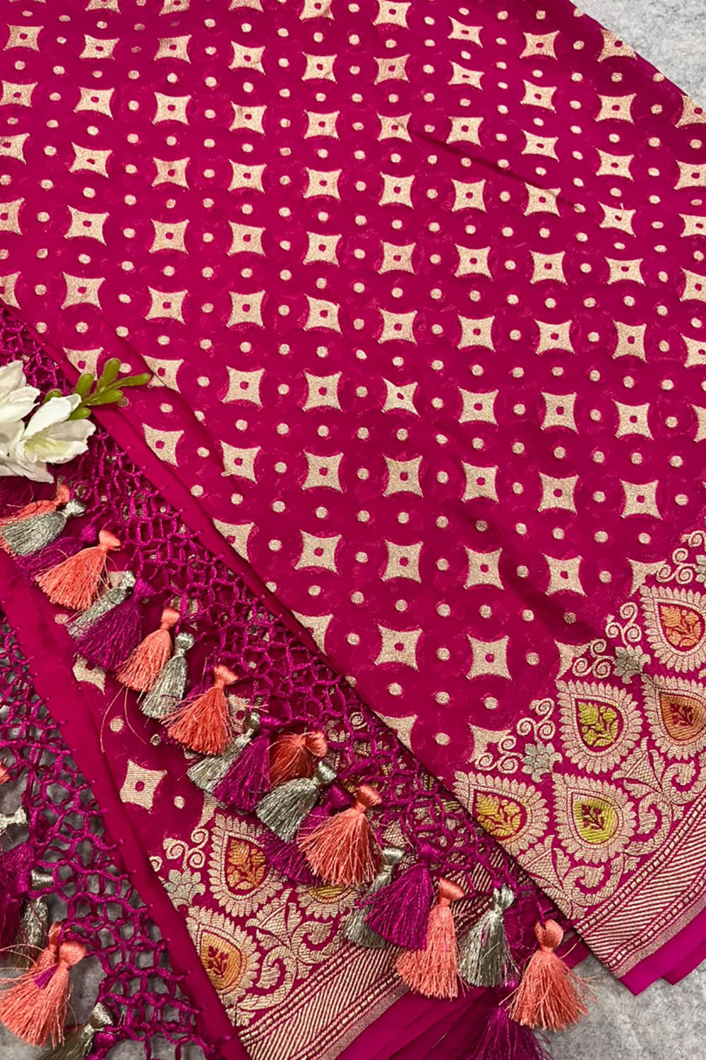 Pink Banarasi Handloom Pure Chiffon Georgette Dupatta