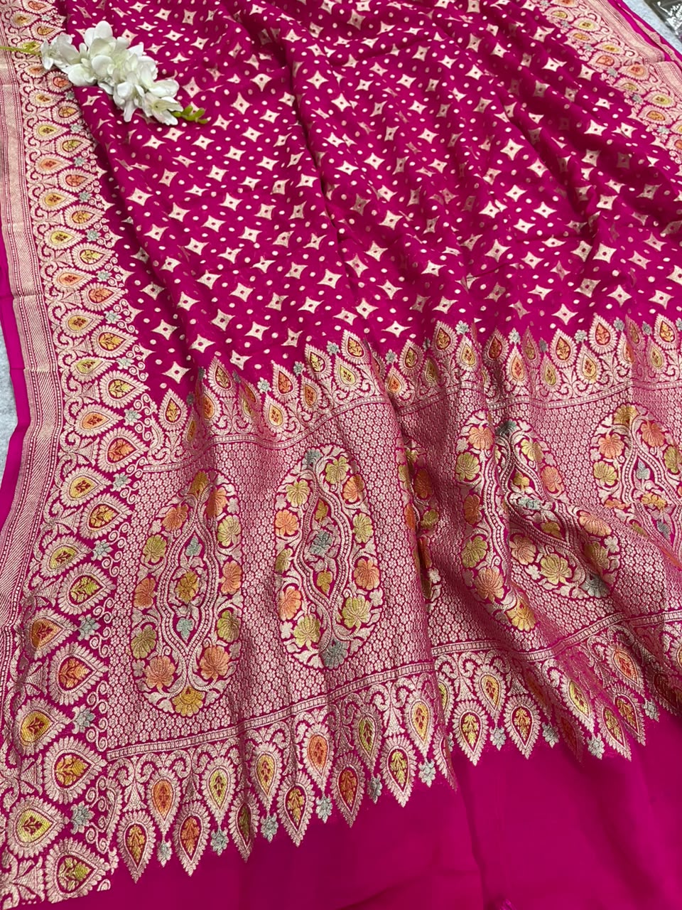 Pink Banarasi Handloom Pure Chiffon Georgette Dupatta