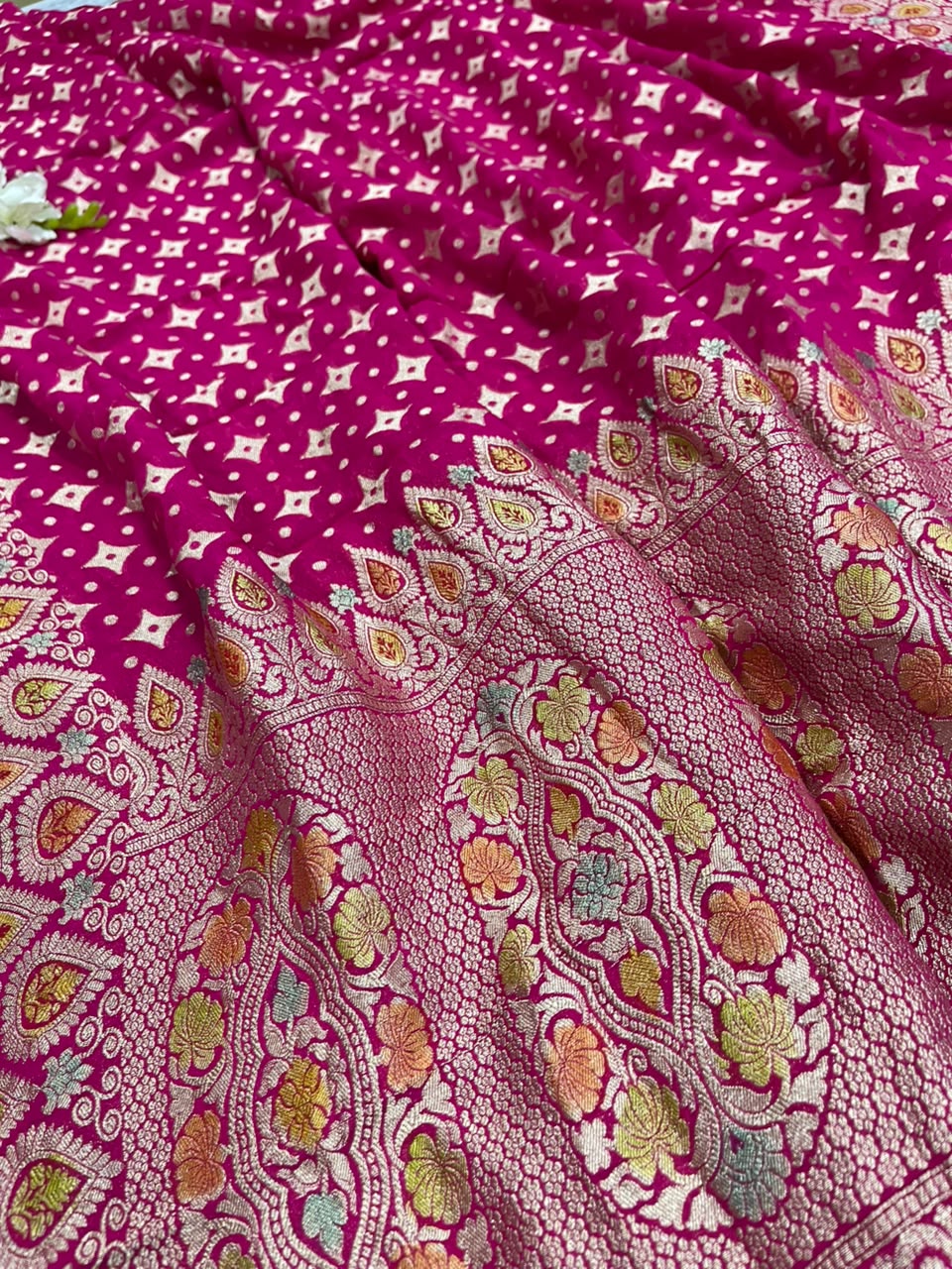Pink Banarasi Handloom Pure Chiffon Georgette Dupatta
