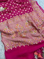 Pink Banarasi Handloom Pure Chiffon Georgette Dupatta