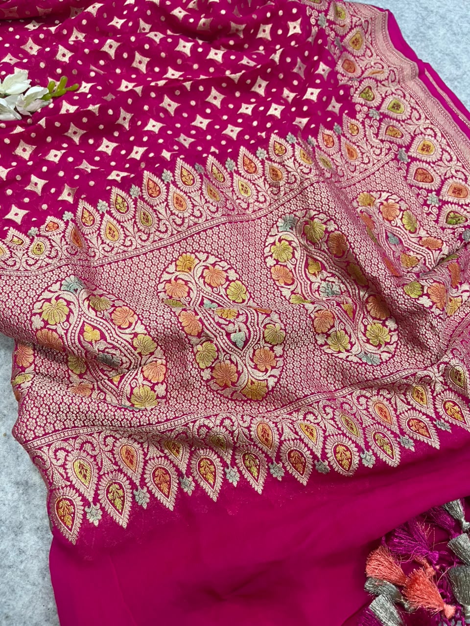 Pink Banarasi Handloom Pure Chiffon Georgette Dupatta