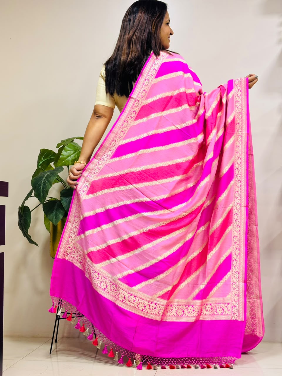 Multicolor Banarasi Handloom Pure Moonga Silk Brush Dye Dupatta