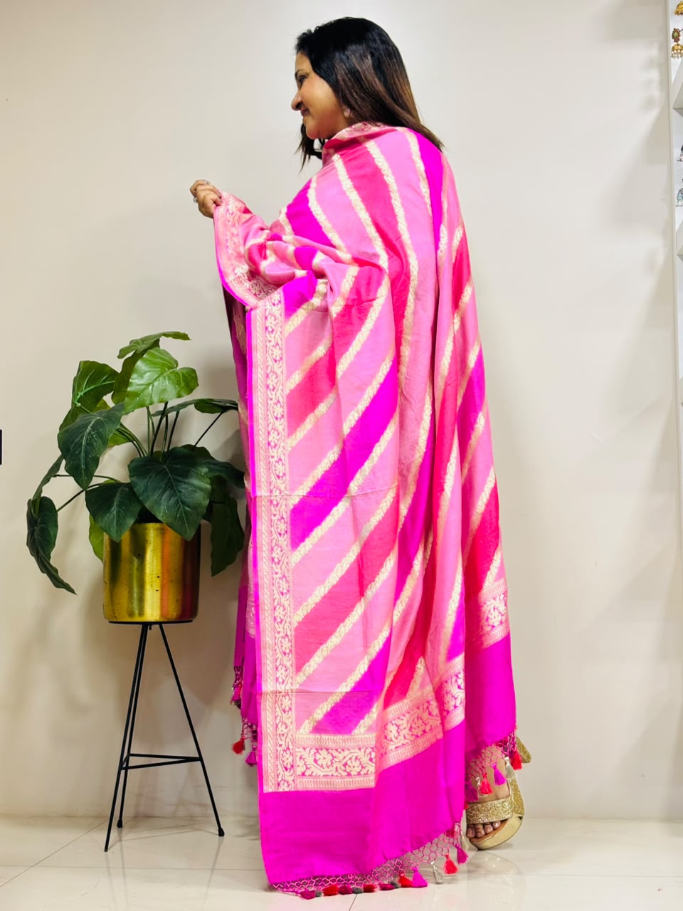 Multicolor Banarasi Handloom Pure Moonga Silk Brush Dye Dupatta