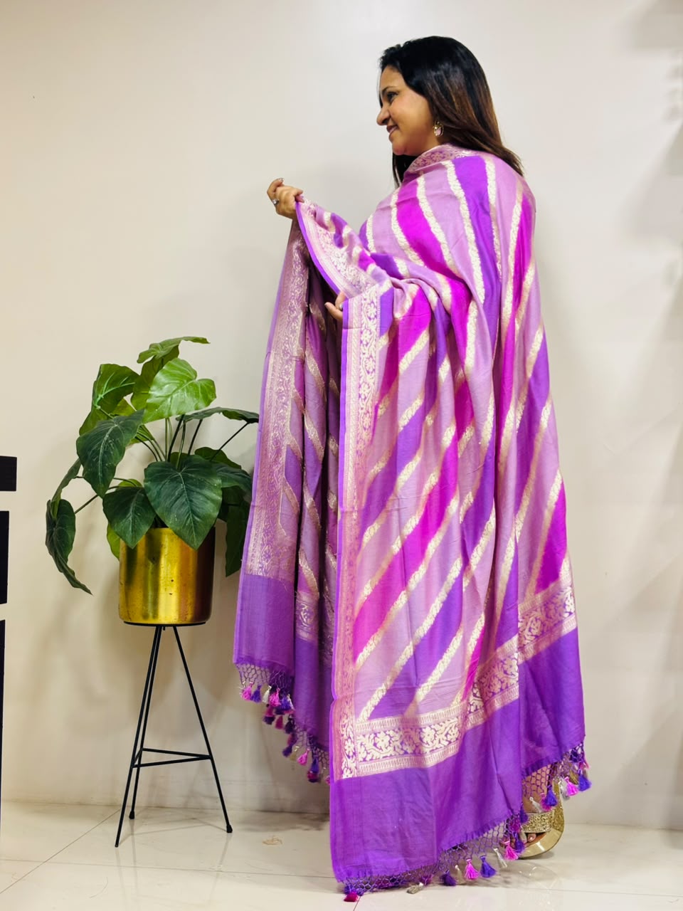 Multicolor Banarasi Handloom Pure Moonga Silk Brush Dye Dupatta