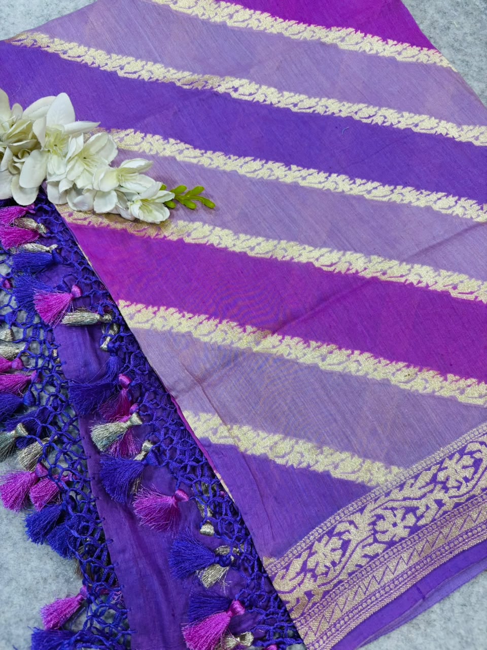 Multicolor Banarasi Handloom Pure Moonga Silk Brush Dye Dupatta