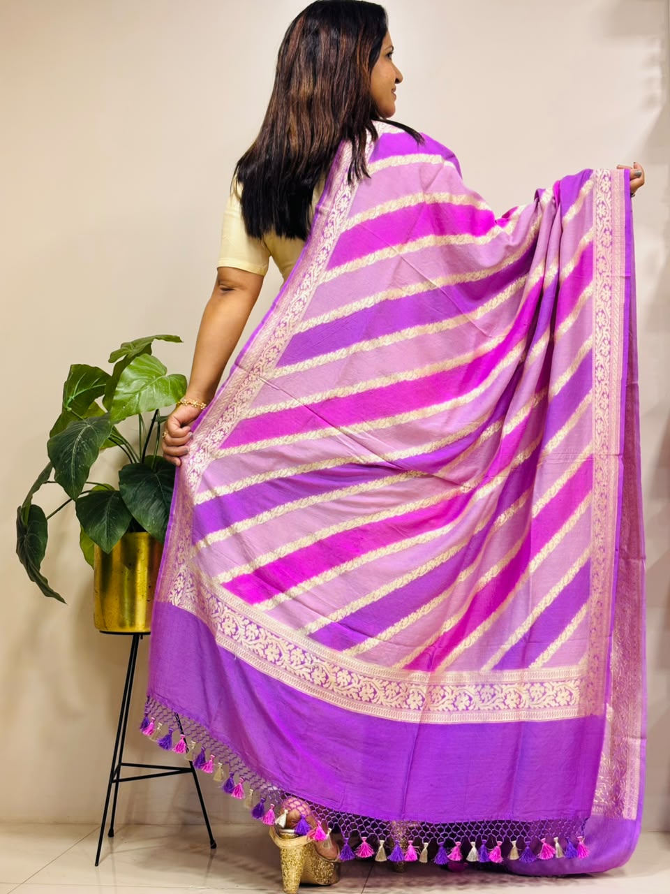 Multicolor Banarasi Handloom Pure Moonga Silk Brush Dye Dupatta