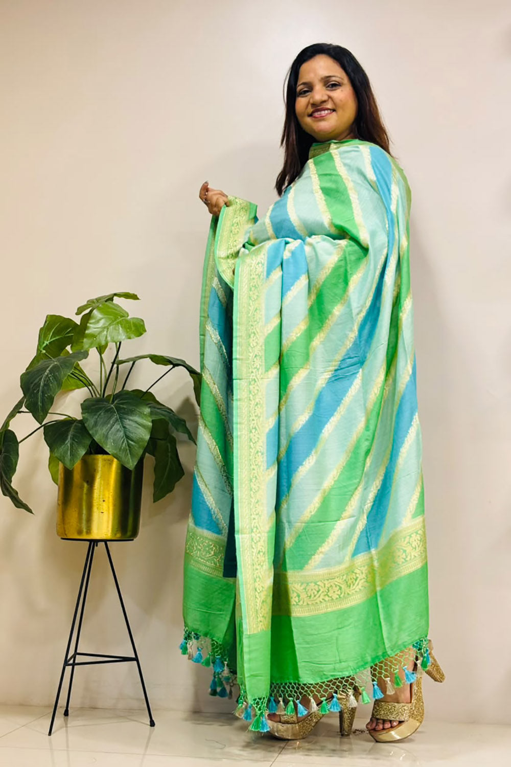 Multicolor Banarasi Handloom Pure Moonga Silk Brush Dye Dupatta