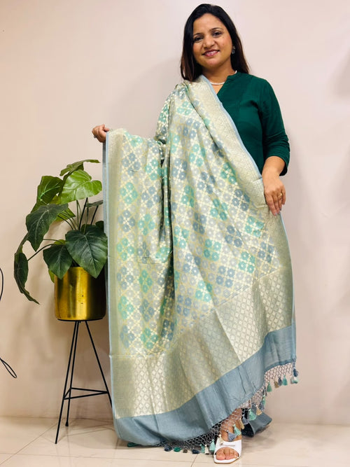 Multicolor Banarasi Handloom Pure Moonga Silk Brush Dye Dupatta