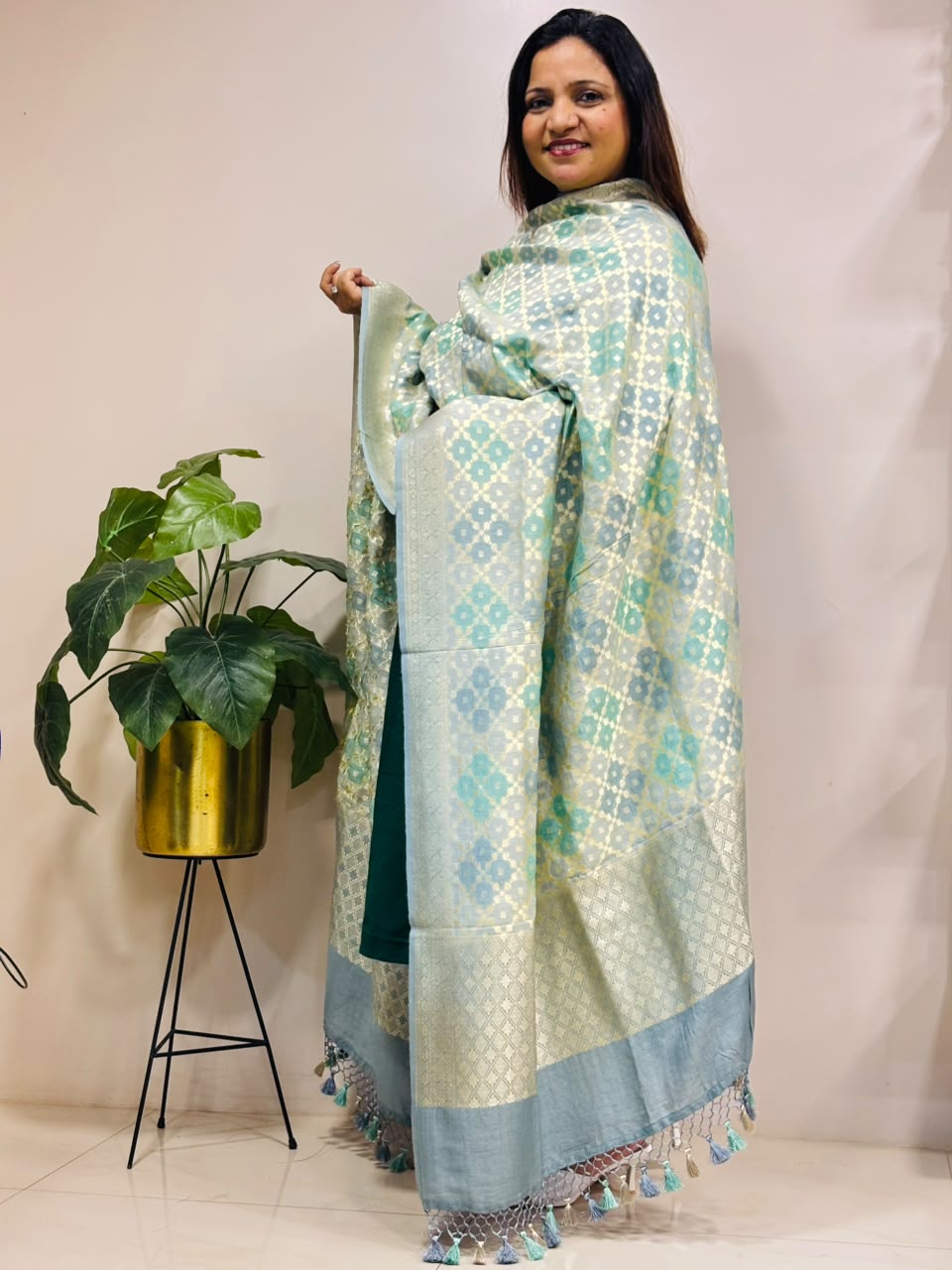 Multicolor Banarasi Handloom Pure Moonga Silk Brush Dye Dupatta