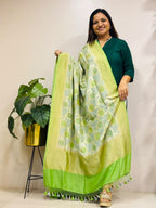Green Banarasi Handloom Pure Moonga Silk Brush Dye Dupatta