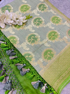 Green Banarasi Handloom Pure Moonga Silk Brush Dye Dupatta