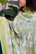 Green Banarasi Handloom Pure Moonga Silk Brush Dye Dupatta