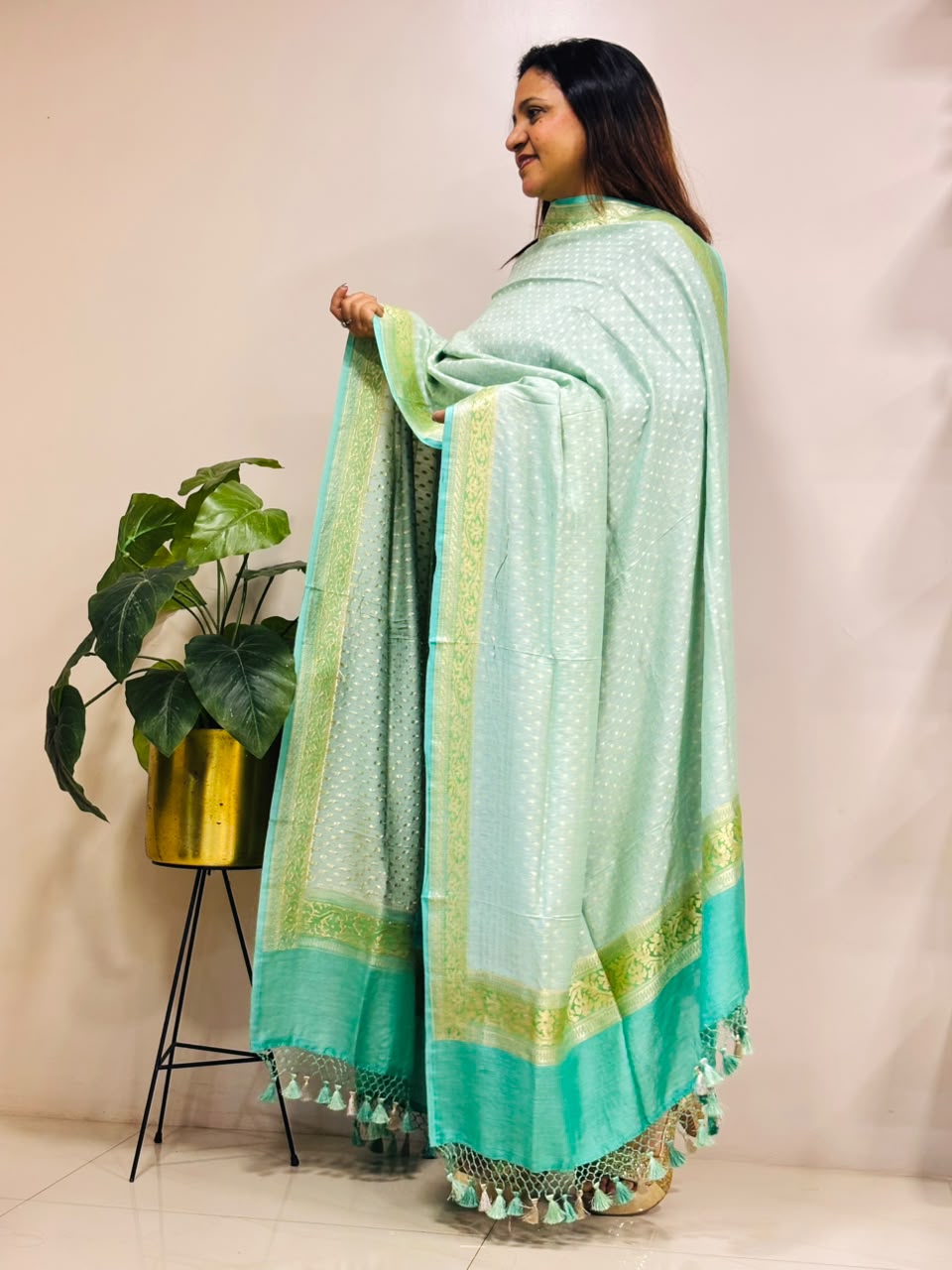 Blue Banarasi Handloom Pure Moonga Silk Brush Dye Dupatta