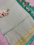 Blue Banarasi Handloom Pure Moonga Silk Brush Dye Dupatta