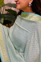 Blue Banarasi Handloom Pure Moonga Silk Brush Dye Dupatta