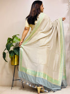 Grey Banarasi Handloom Pure Moonga Silk Brush Dye Dupatta