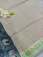 Grey Banarasi Handloom Pure Moonga Silk Brush Dye Dupatta